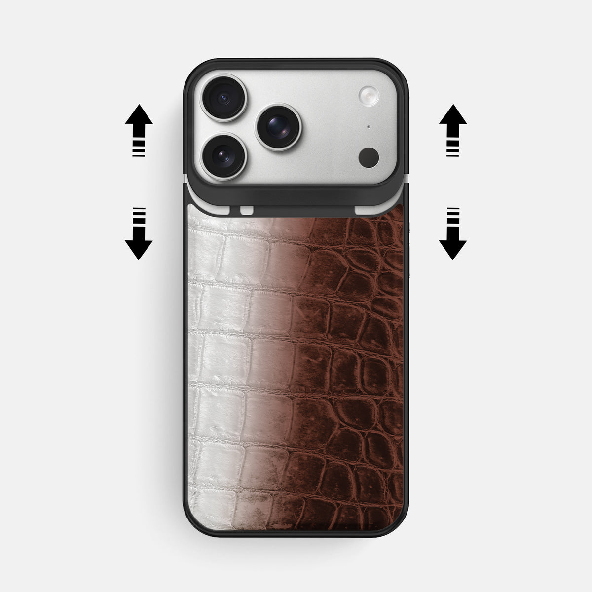 Metal Case For iPhone 18 Pro Max In Himalayan Crocodile -2 | Dark-Brown-Black