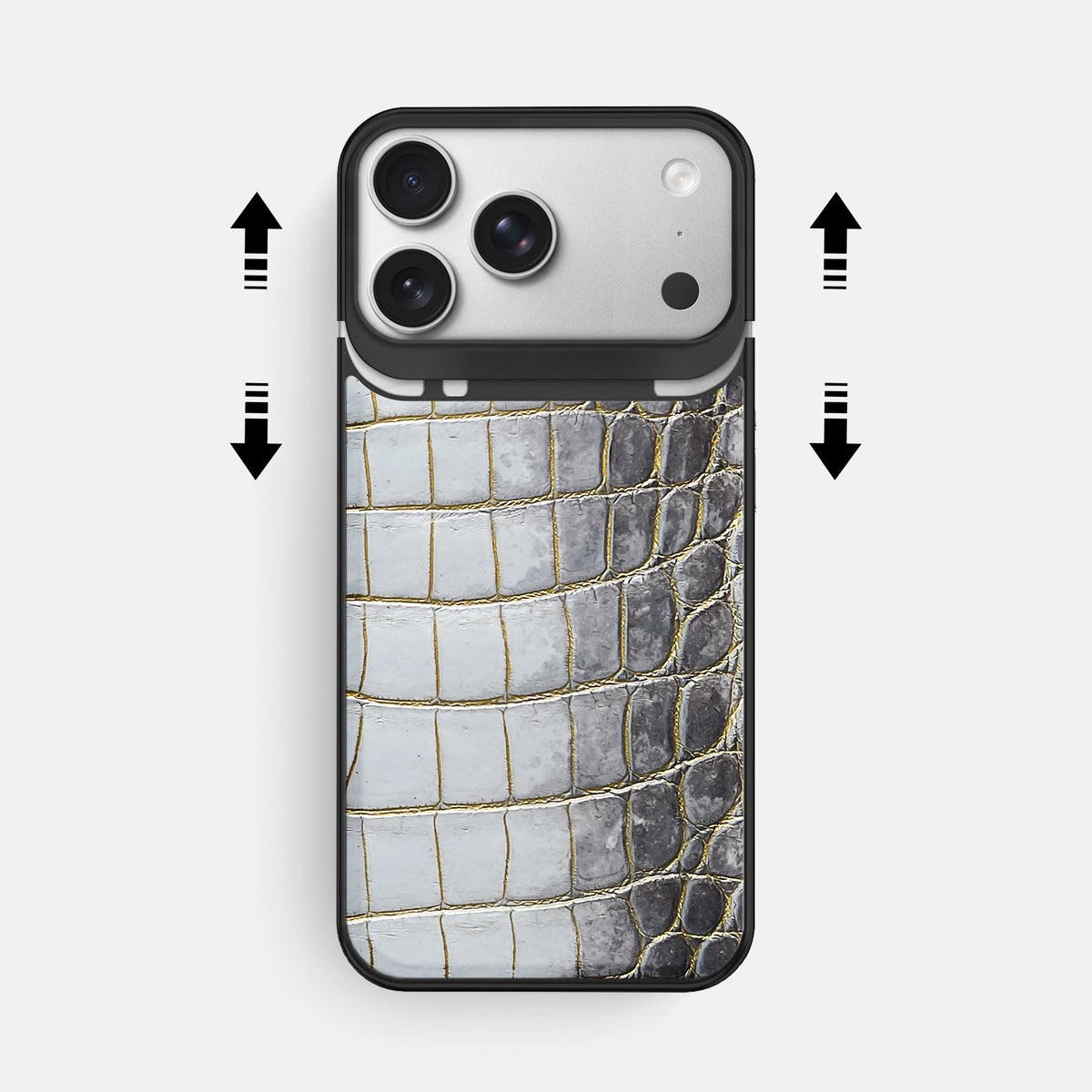 Metal Case For iPhone 18 Pro Max In Himalayan Crocodile -2 | Gold-Black