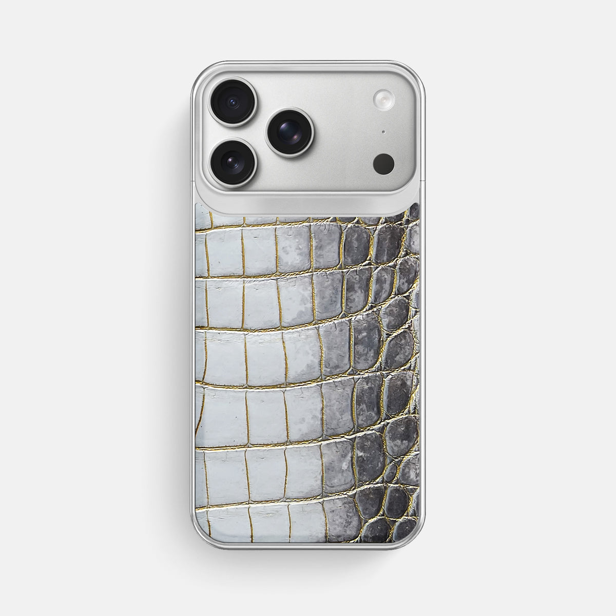 Metal Case For iPhone 18 Pro Max In Himalayan Crocodile -1 | Gold-Steel
