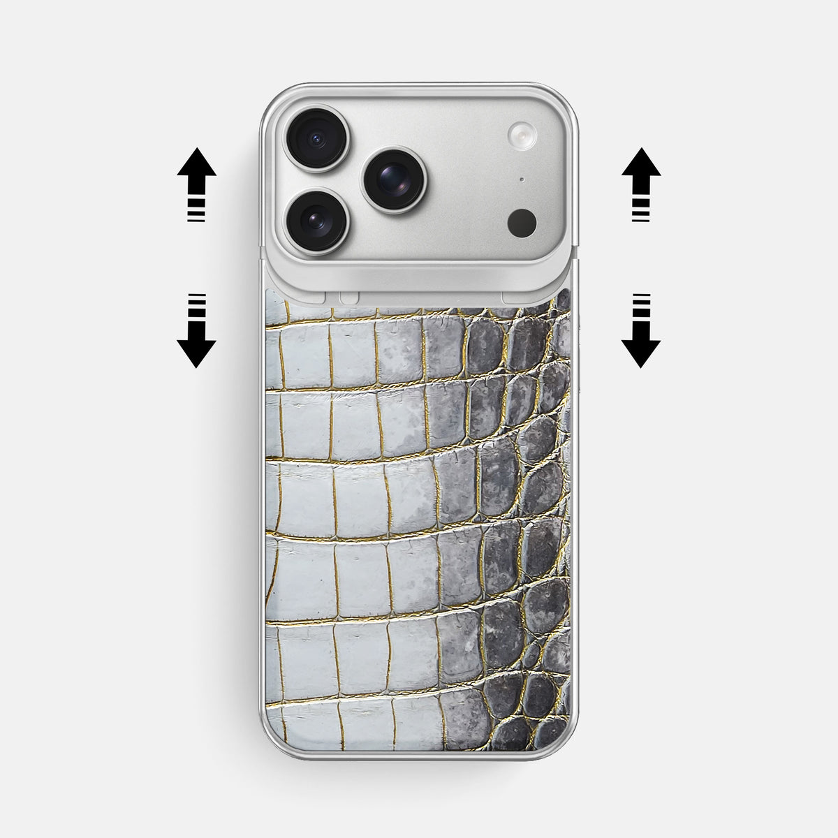 Metal Case For iPhone 18 Pro Max In Himalayan Crocodile -2 | Gold-Steel