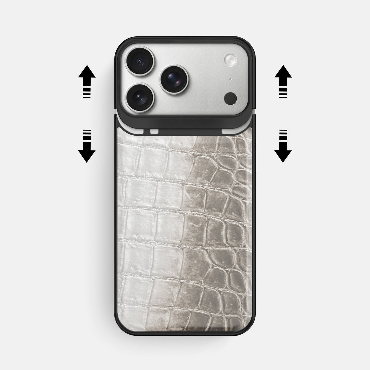 Metal Case For iPhone 18 Pro Max In Himalayan Crocodile -2 | Grey-Black