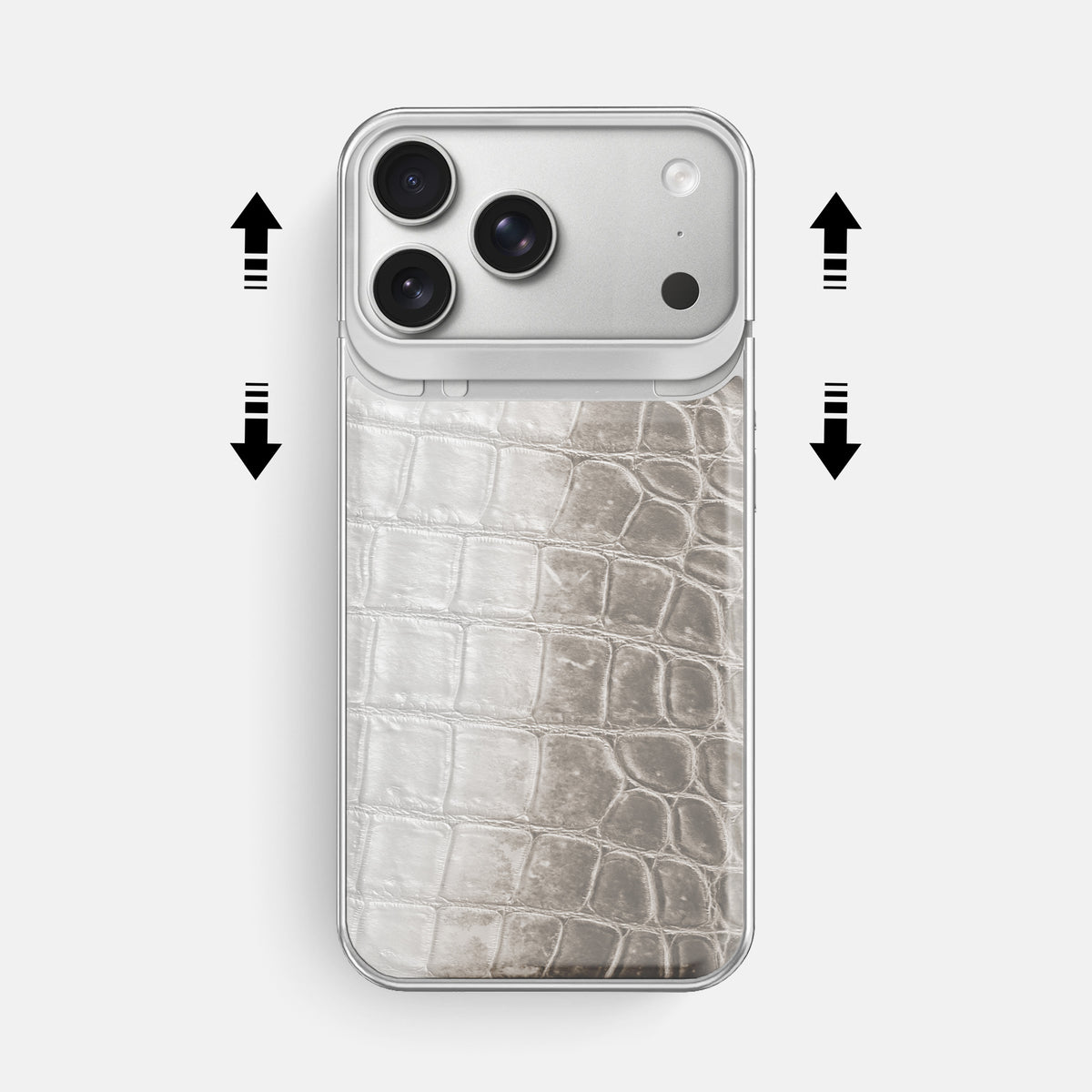 Metal Case For iPhone 18 Pro Max In Himalayan Crocodile -2 | Grey-Steel