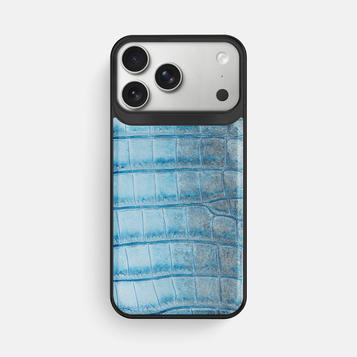 Metal Case For iPhone 18 Pro Max In Himalayan Crocodile -1 | Ice-Blue-Black