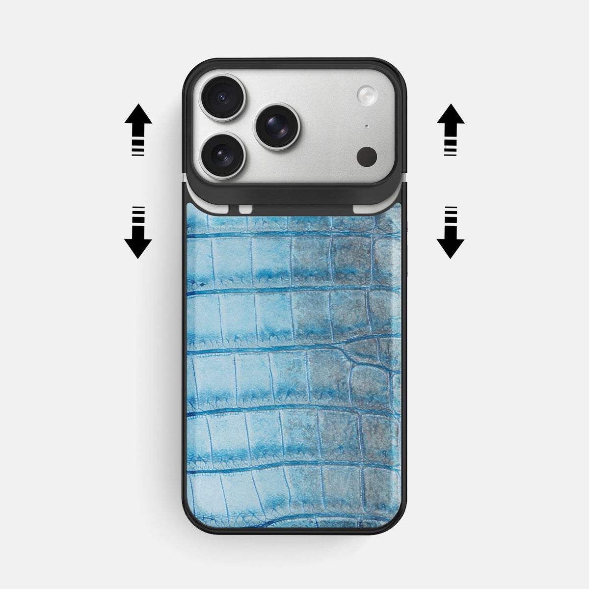 Metal Case For iPhone 18 Pro Max In Himalayan Crocodile -2 | Ice-Blue-Black
