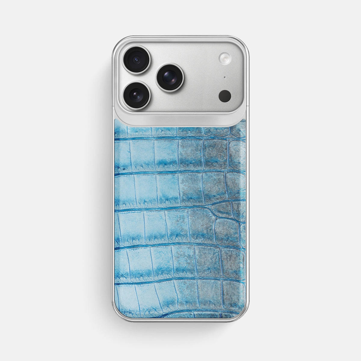 Metal Case For iPhone 18 Pro Max In Himalayan Crocodile -1 | Ice-Blue-Steel