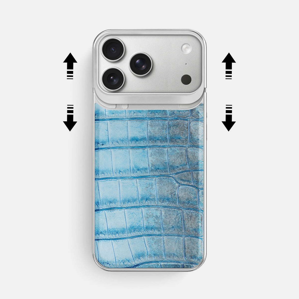 Metal Case For iPhone 18 Pro Max In Himalayan Crocodile -2 | Ice-Blue-Steel