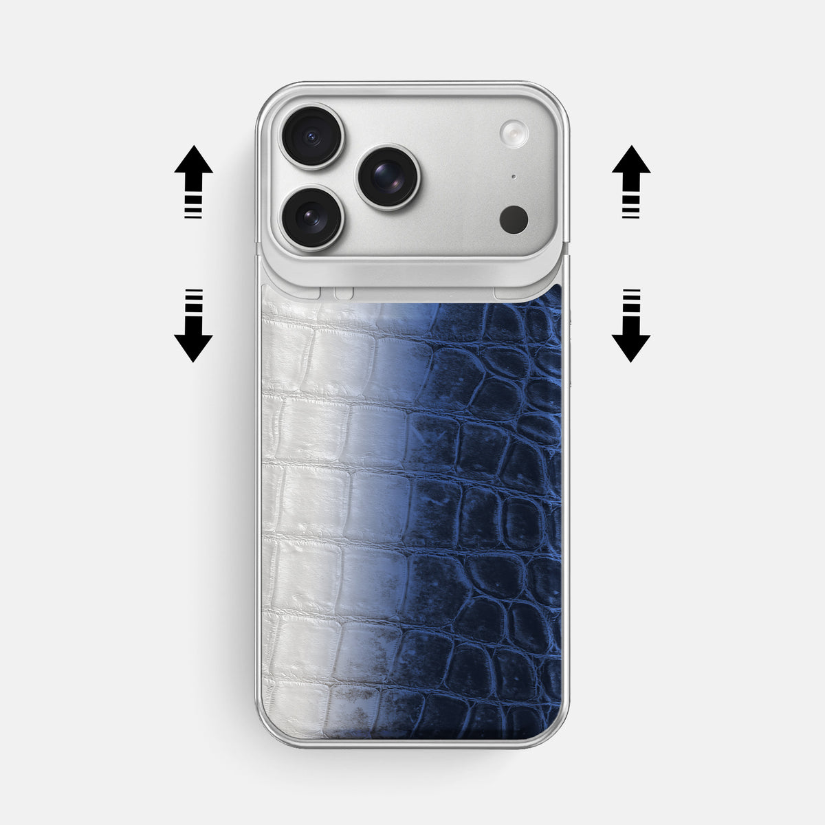 Metal Case For iPhone 18 Pro Max In Himalayan Crocodile -2 | Navy-Blue-Steel