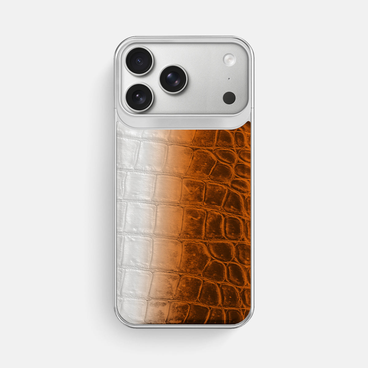 Metal Case For iPhone 18 Pro Max In Himalayan Crocodile -1 | Orange-Steel
