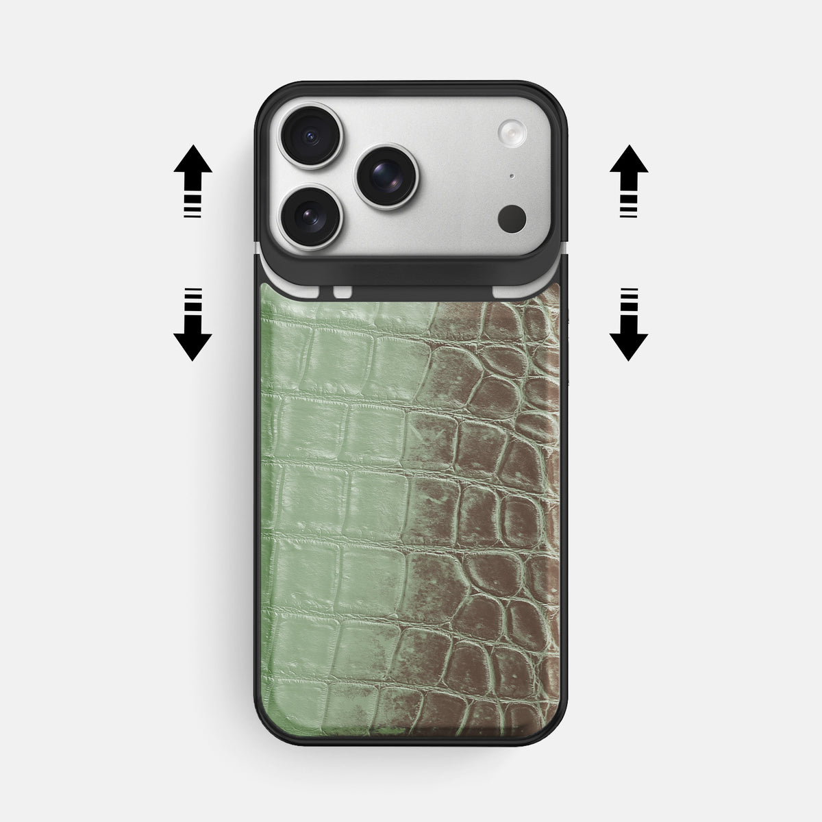 Metal Case For iPhone 18 Pro Max In Himalayan Crocodile -2 | Pistachio-Black