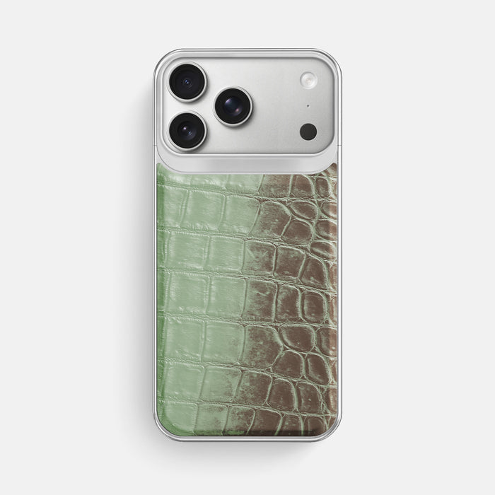 Metal Case For iPhone 18 Pro Max In Himalayan Crocodile -1 | Pistachio-Steel