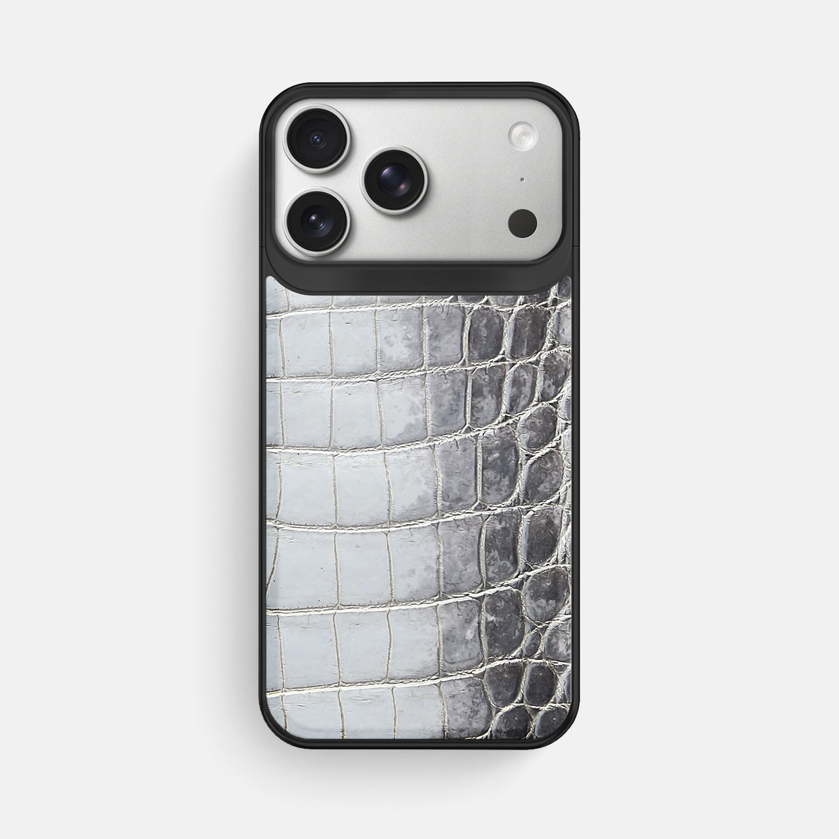 Metal Case For iPhone 18 Pro Max In Himalayan Crocodile -1 | Silver-Black