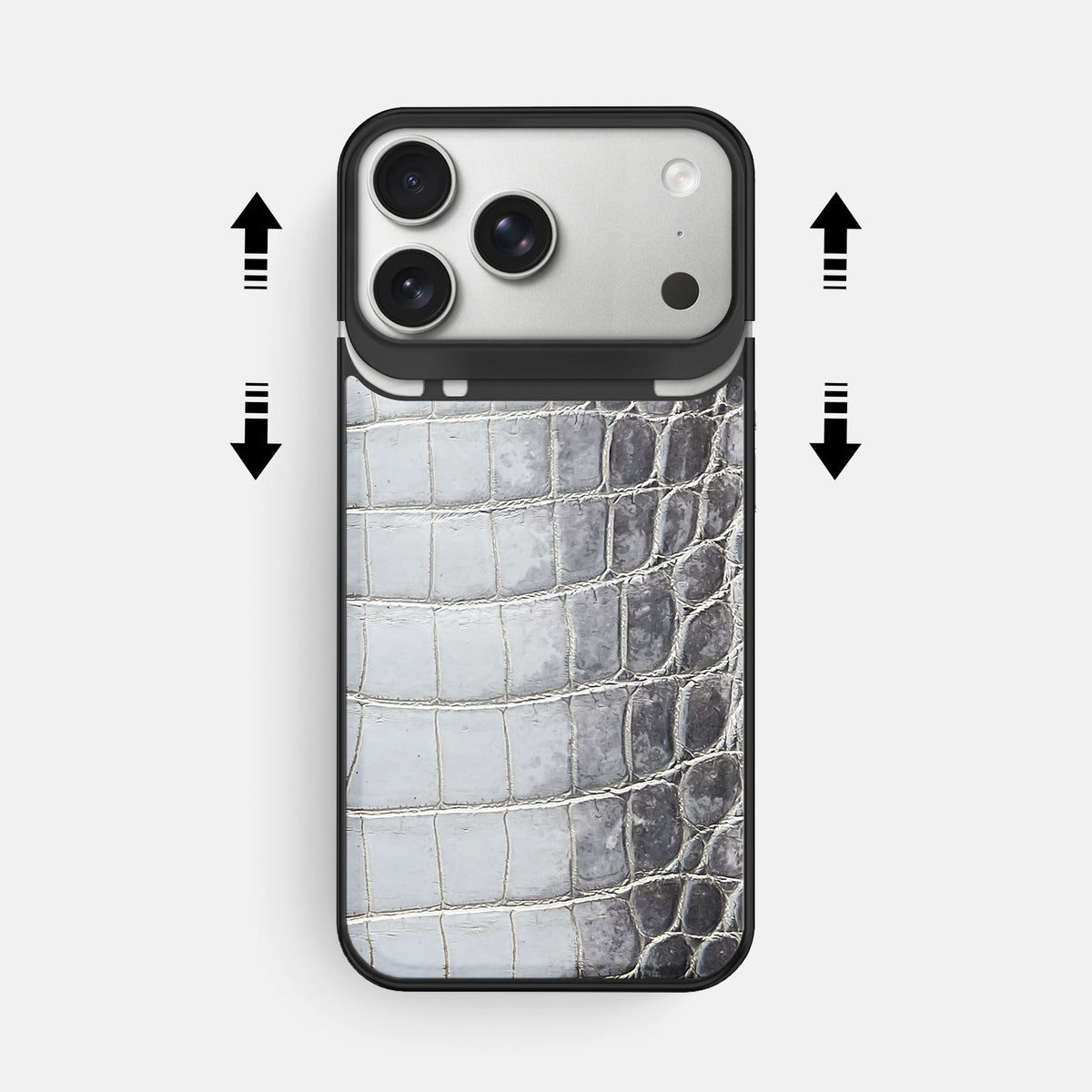 Metal Case For iPhone 18 Pro Max In Himalayan Crocodile -2 | Silver-Black