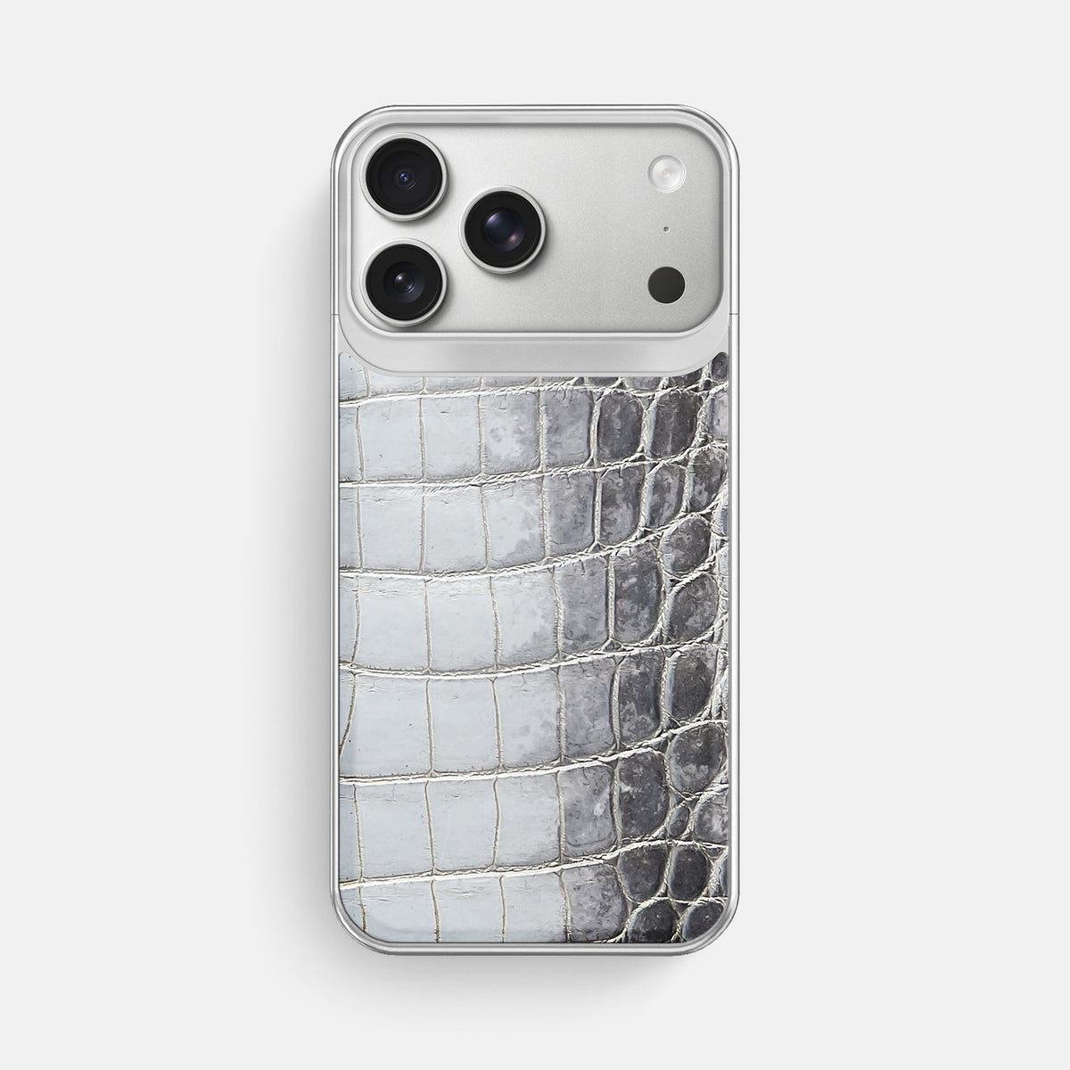 Metal Case For iPhone 18 Pro Max In Himalayan Crocodile -1 | Silver-Steel