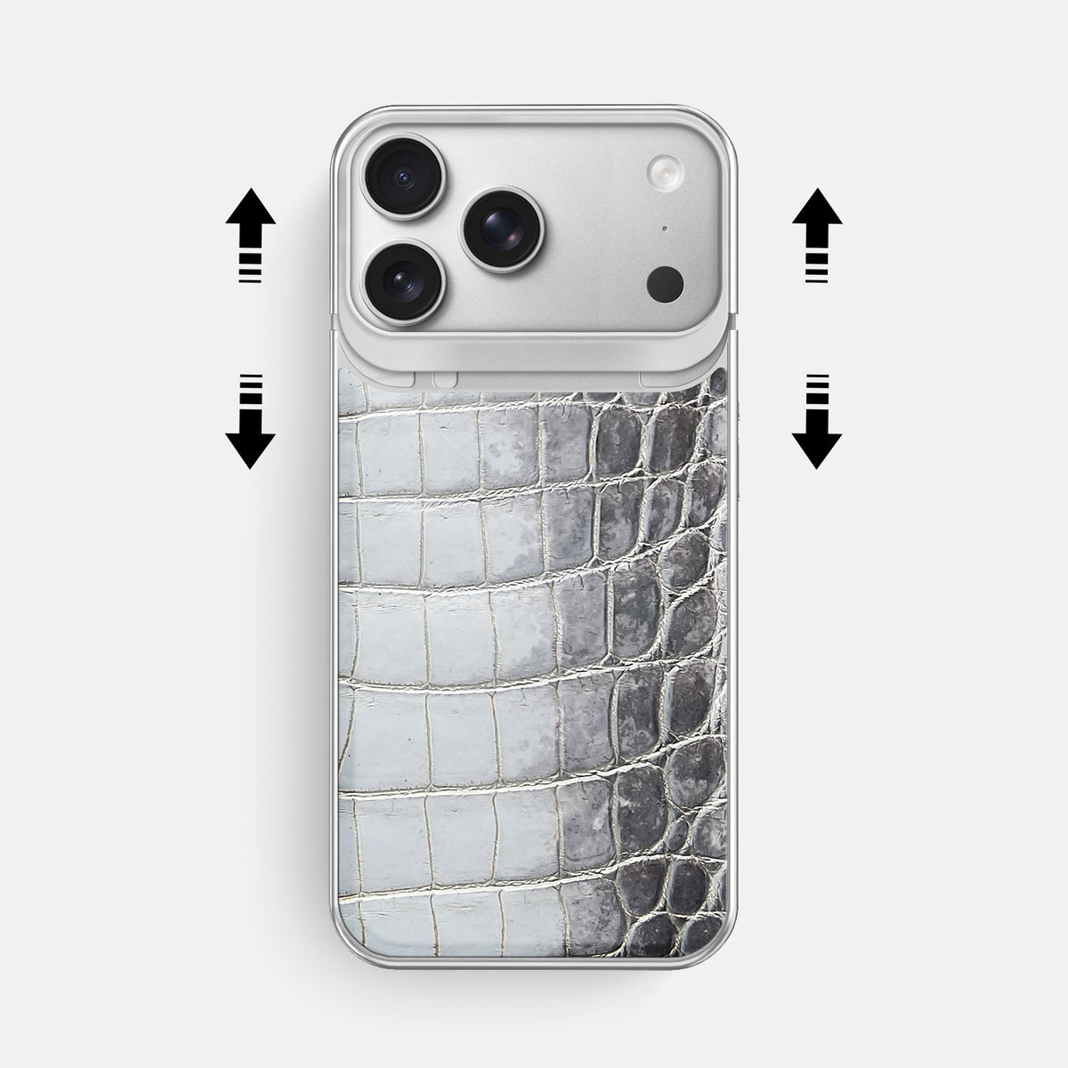 Metal Case For iPhone 18 Pro Max In Himalayan Crocodile -2 | Silver-Steel