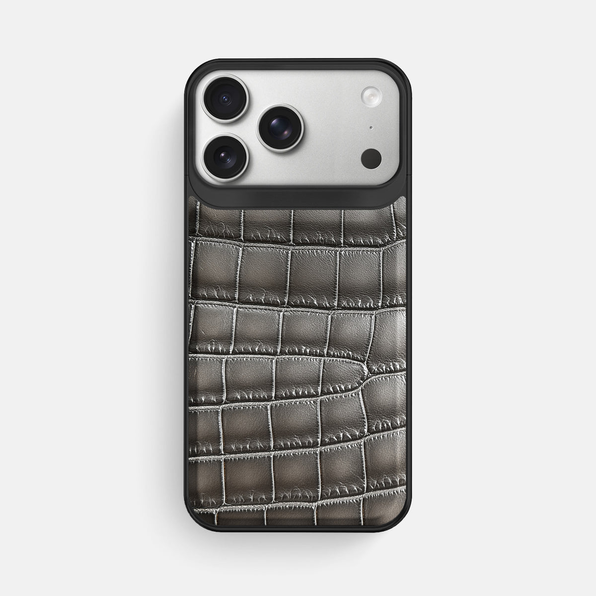 Metal Case For iPhone 18 Pro Max In Patina Alligator -1 | Grey-Black