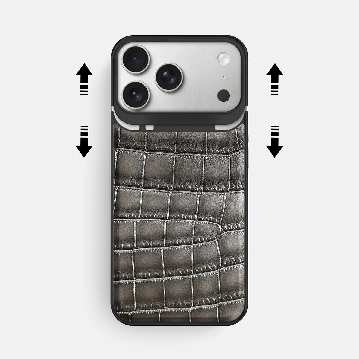 Metal Case For iPhone 18 Pro Max In Patina Alligator -2 | Grey-Black