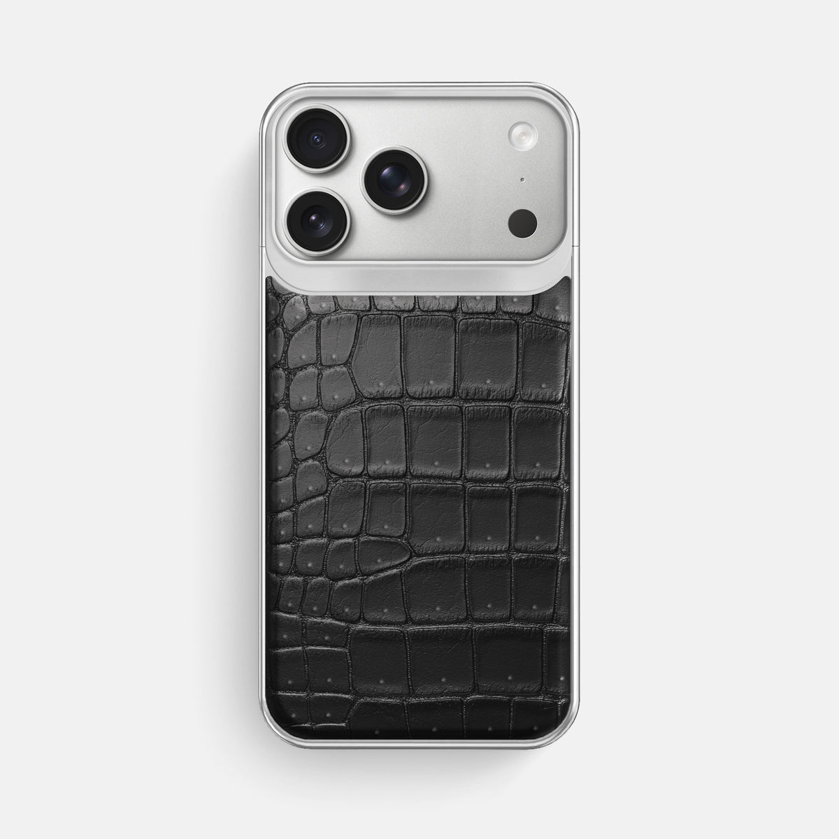 Metal Case For iPhone 18 Pro Max In Porosus Crocodile -1 | Black-Steel