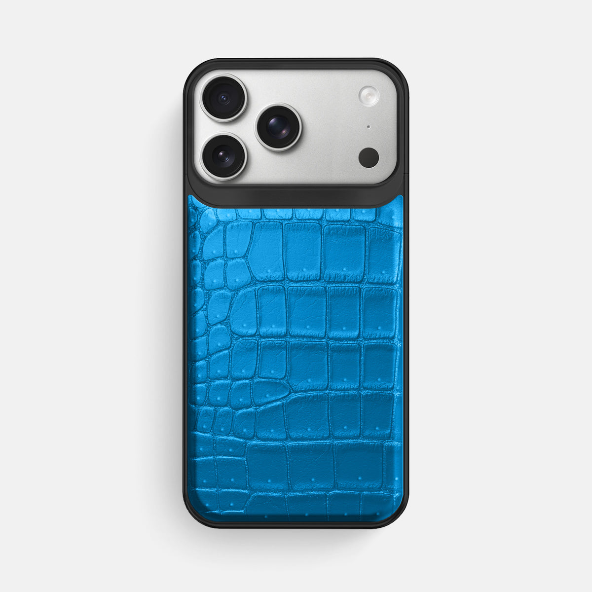 Metal Case For iPhone 18 Pro Max In Porosus Crocodile -1 | Blue-Lagoon-Black
