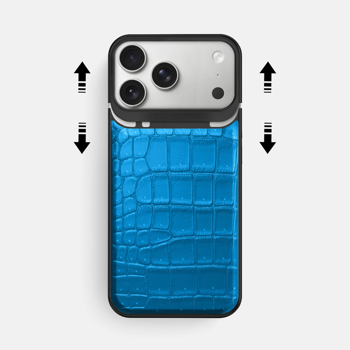 Metal Case For iPhone 18 Pro Max In Porosus Crocodile -2 | Blue-Lagoon-Black
