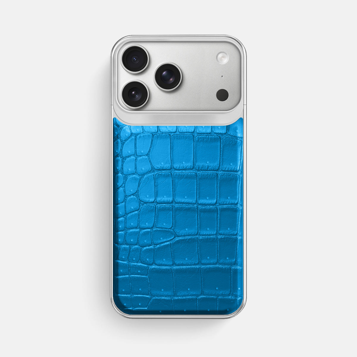 Metal Case For iPhone 18 Pro Max In Porosus Crocodile -1 | Blue-Lagoon-Steel
