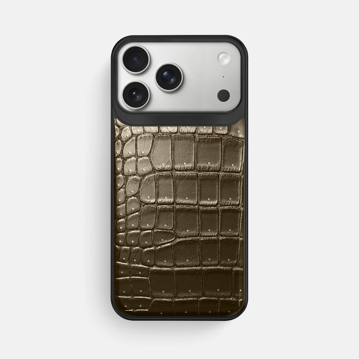 Metal Case For iPhone 18 Pro Max In Porosus Crocodile -1 | Bronze-Black