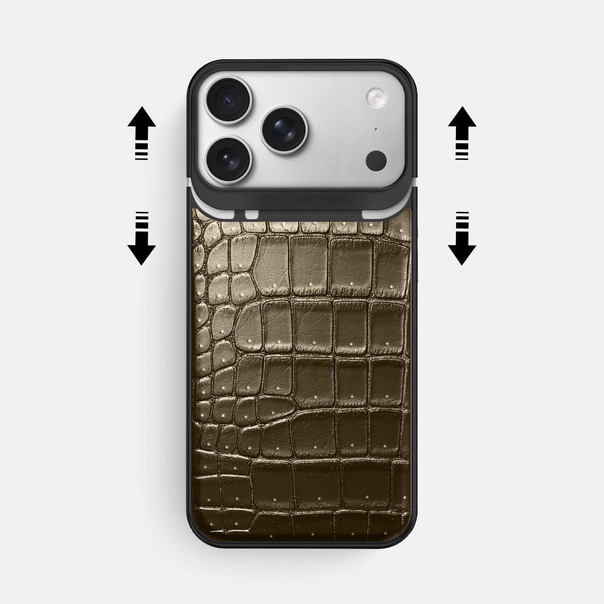 Metal Case For iPhone 18 Pro Max In Porosus Crocodile -2 | Bronze-Black