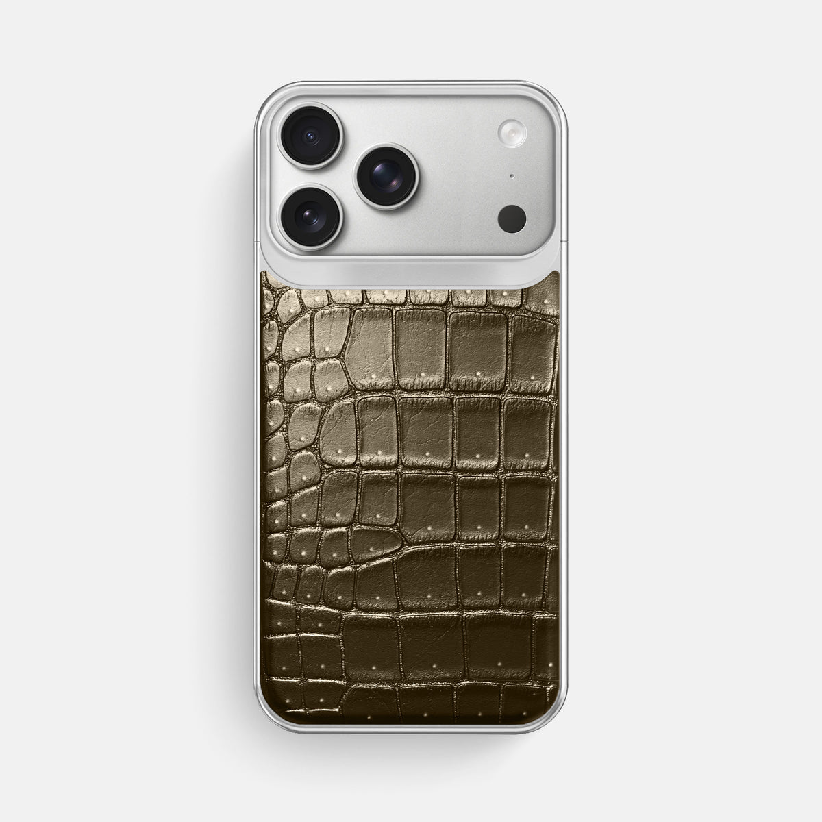 Metal Case For iPhone 18 Pro Max In Porosus Crocodile -1 | Bronze-Steel
