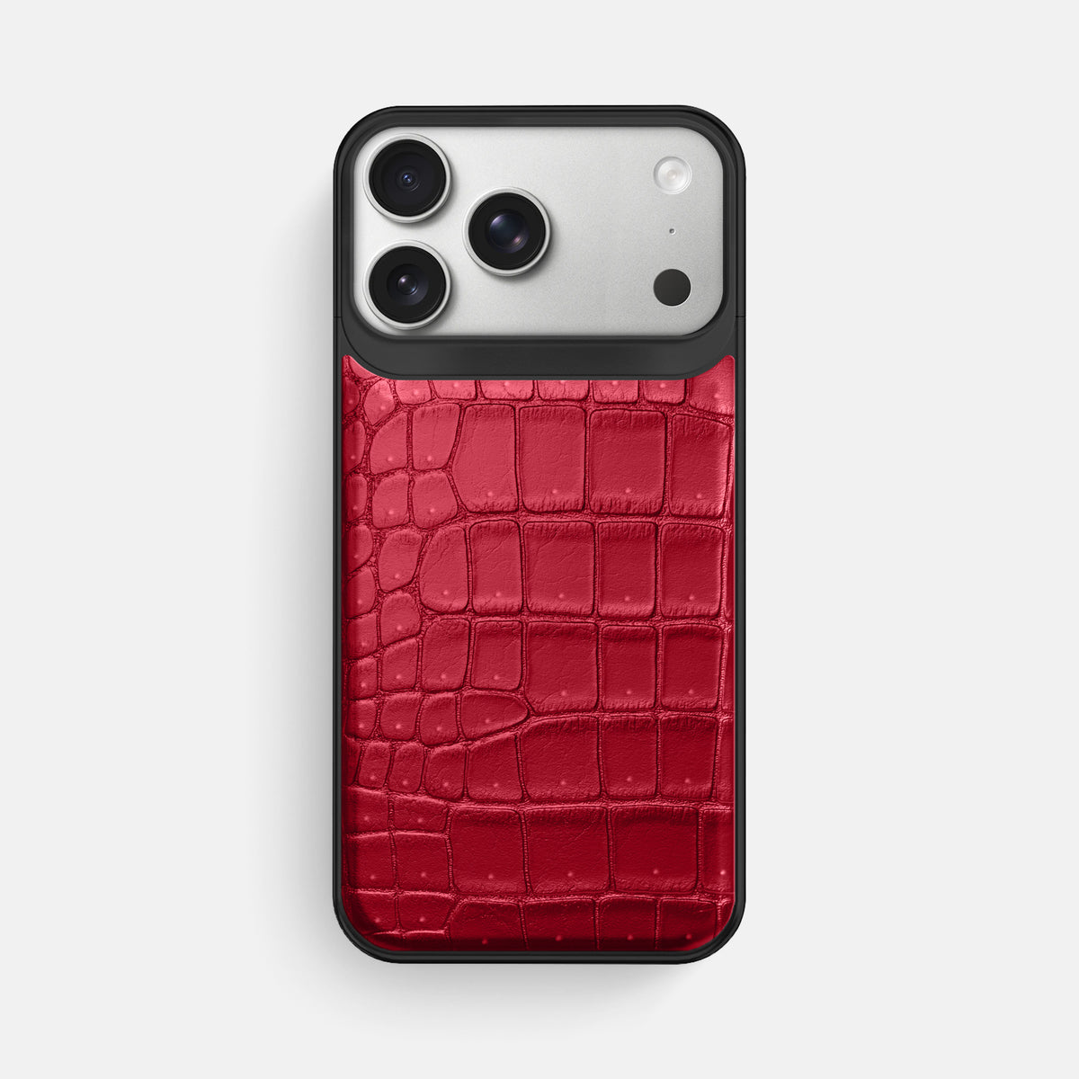 Metal Case For iPhone 18 Pro Max In Porosus Crocodile -1 | Burgundy-Black