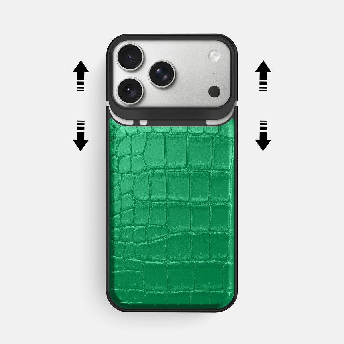 Metal Case For iPhone 18 Pro Max In Porosus Crocodile -2 | Cactus-Green-Black