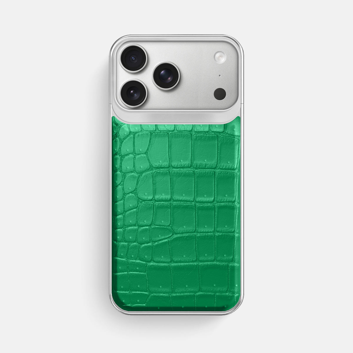 Metal Case For iPhone 18 Pro Max In Porosus Crocodile -1 | Cactus-Green-Steel