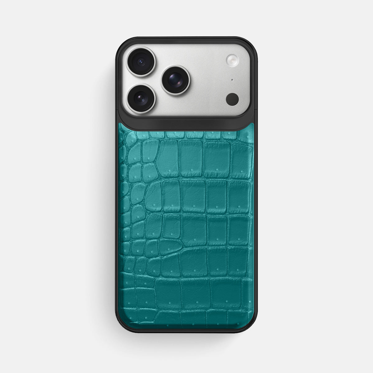 Metal Case For iPhone 18 Pro Max In Porosus Crocodile -1 | Celadon-Black