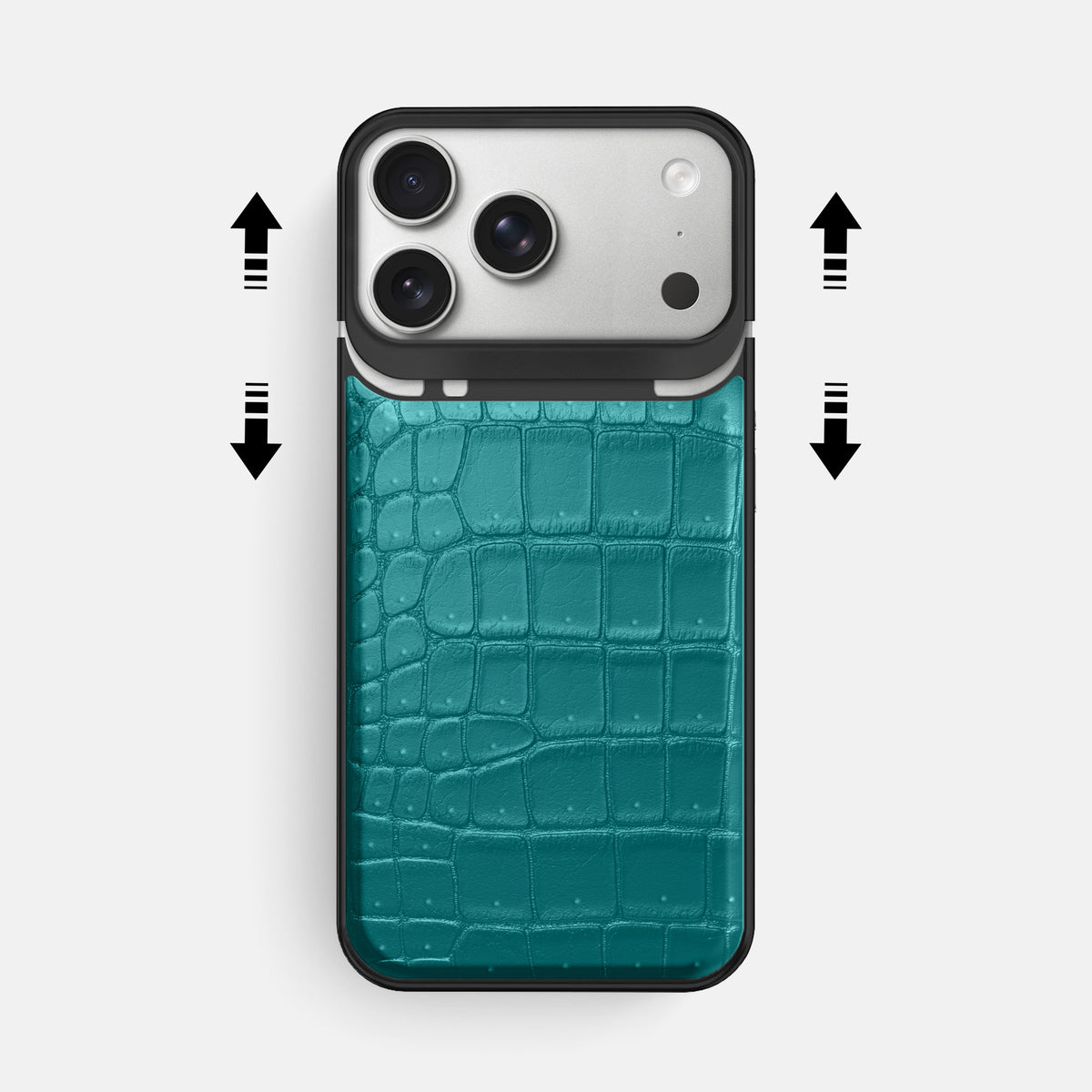 Metal Case For iPhone 18 Pro Max In Porosus Crocodile -2 | Celadon-Black