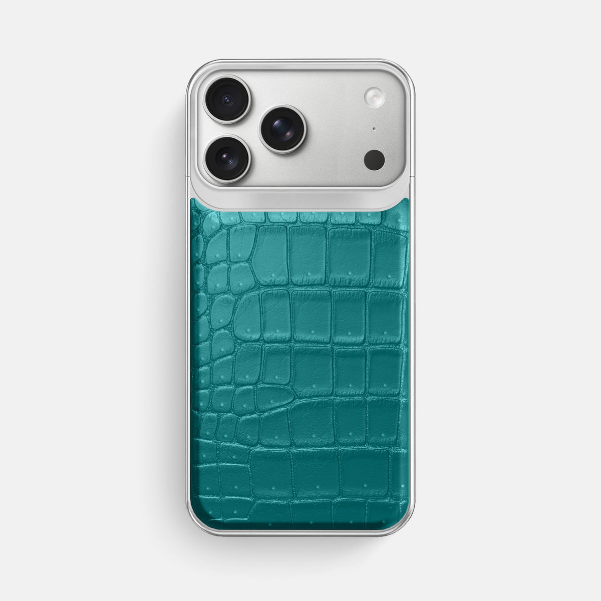 Metal Case For iPhone 18 Pro Max In Porosus Crocodile -1 | Celadon-Steel