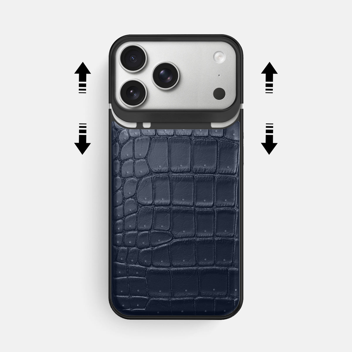 Metal Case For iPhone 18 Pro Max In Porosus Crocodile -2 | Deep-Blue-Sea-Black