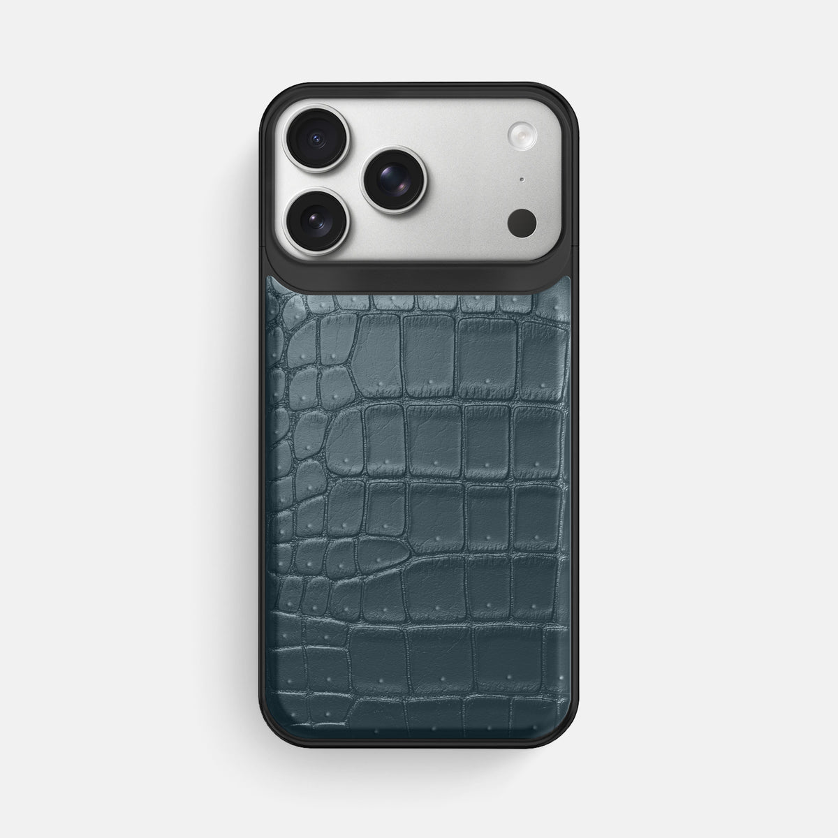 Metal Case For iPhone 18 Pro Max In Porosus Crocodile -1 | Denim-Black