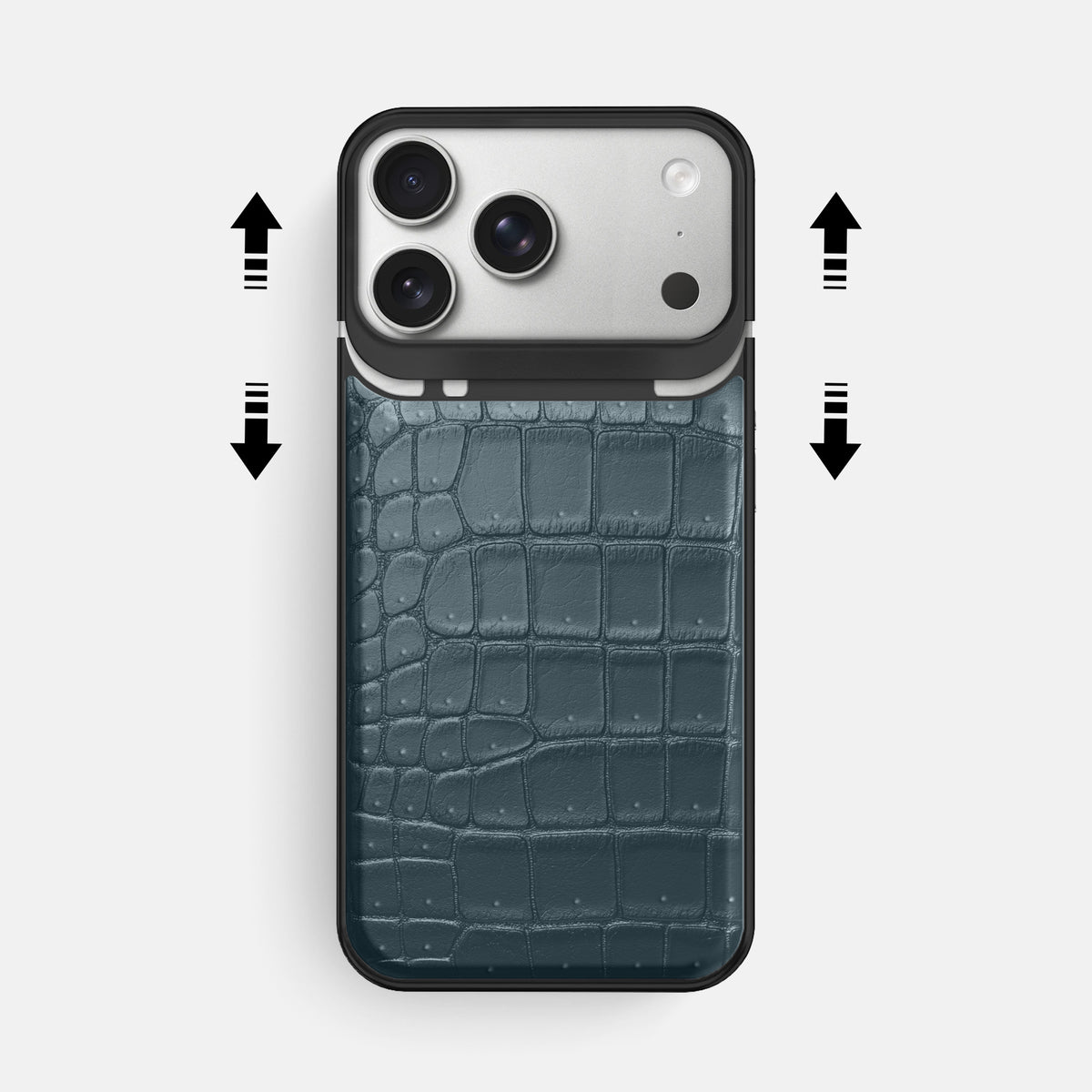 Metal Case For iPhone 18 Pro Max In Porosus Crocodile -2 | Denim-Black