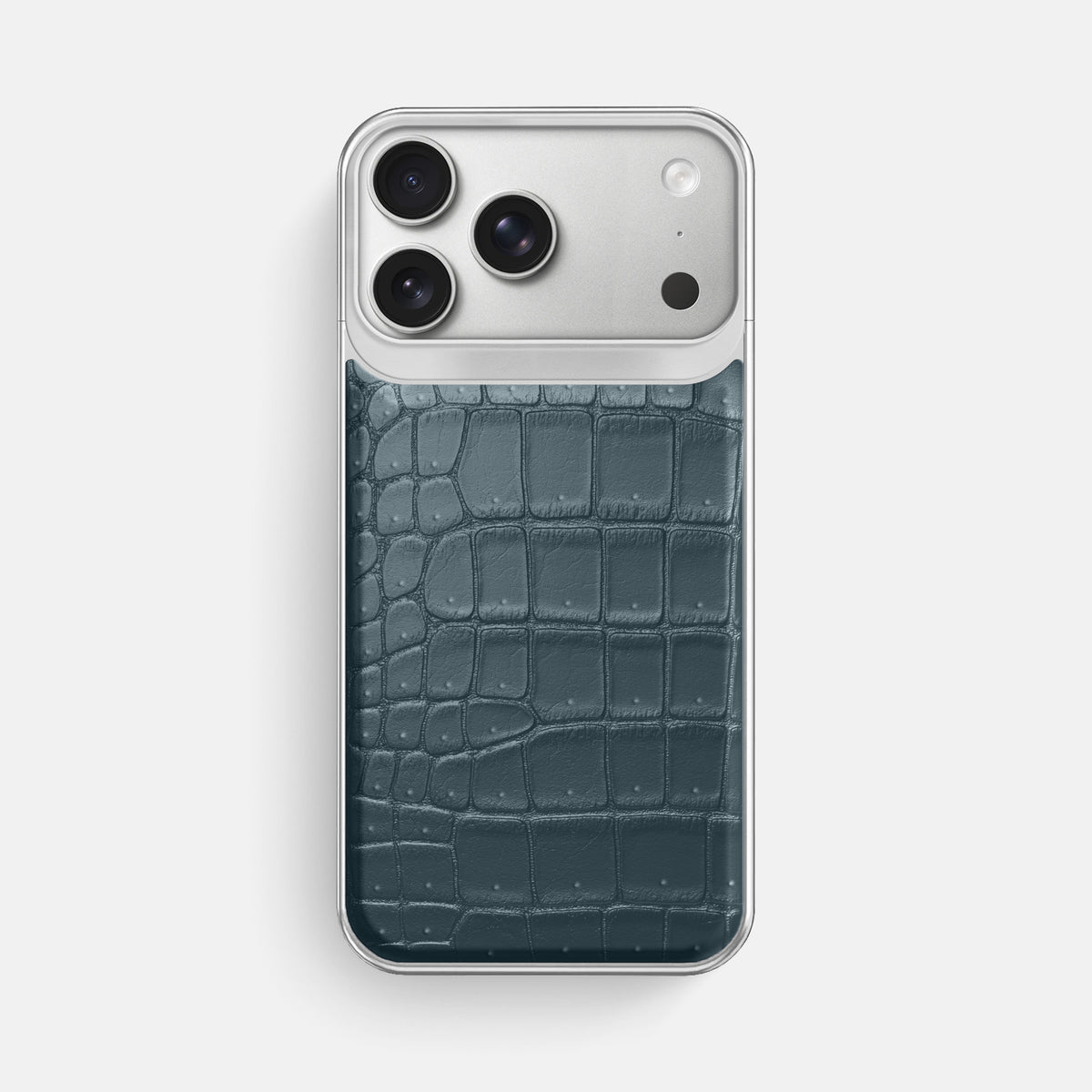 Metal Case For iPhone 18 Pro Max In Porosus Crocodile -1 | Denim-Steel