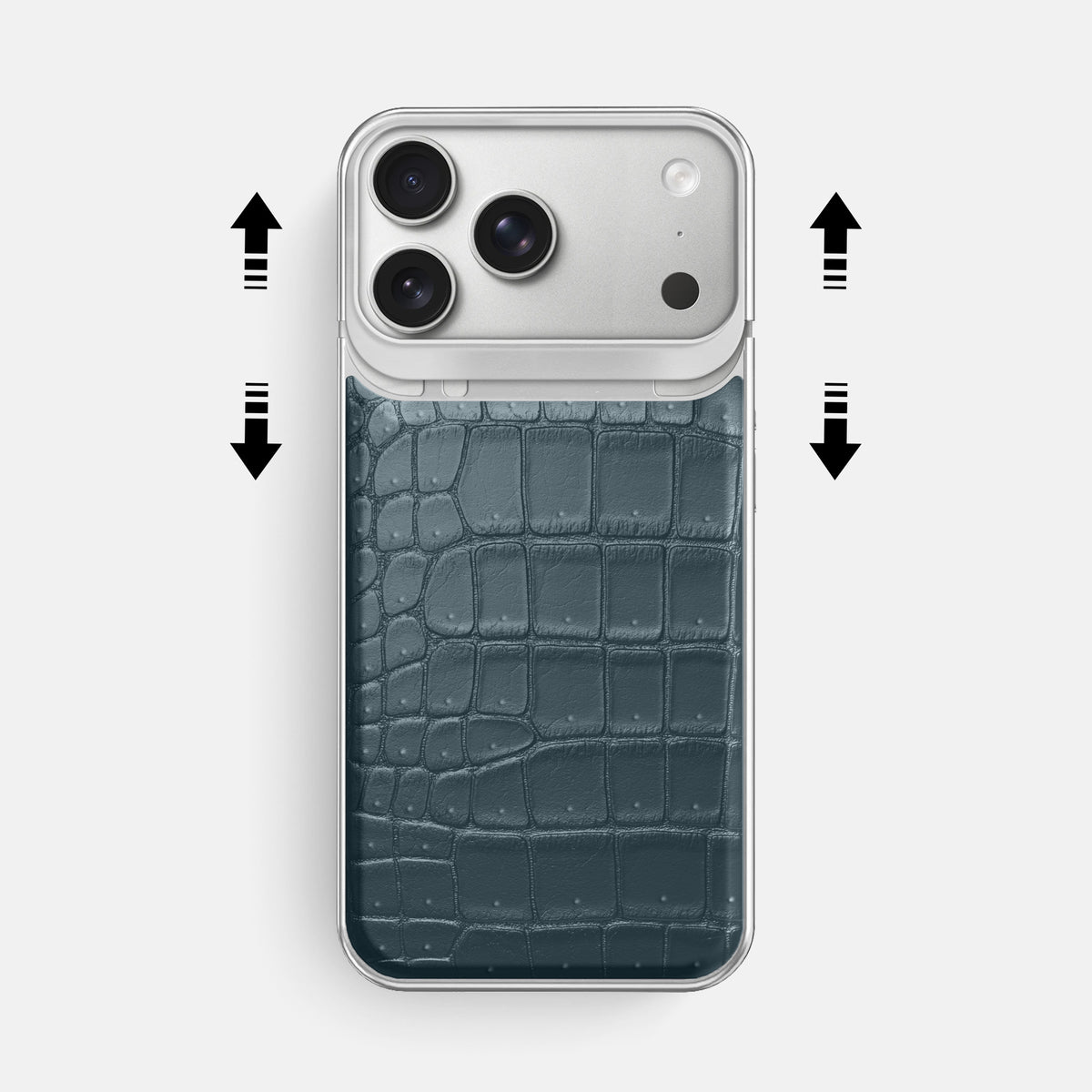 Metal Case For iPhone 18 Pro Max In Porosus Crocodile -2 | Denim-Steel