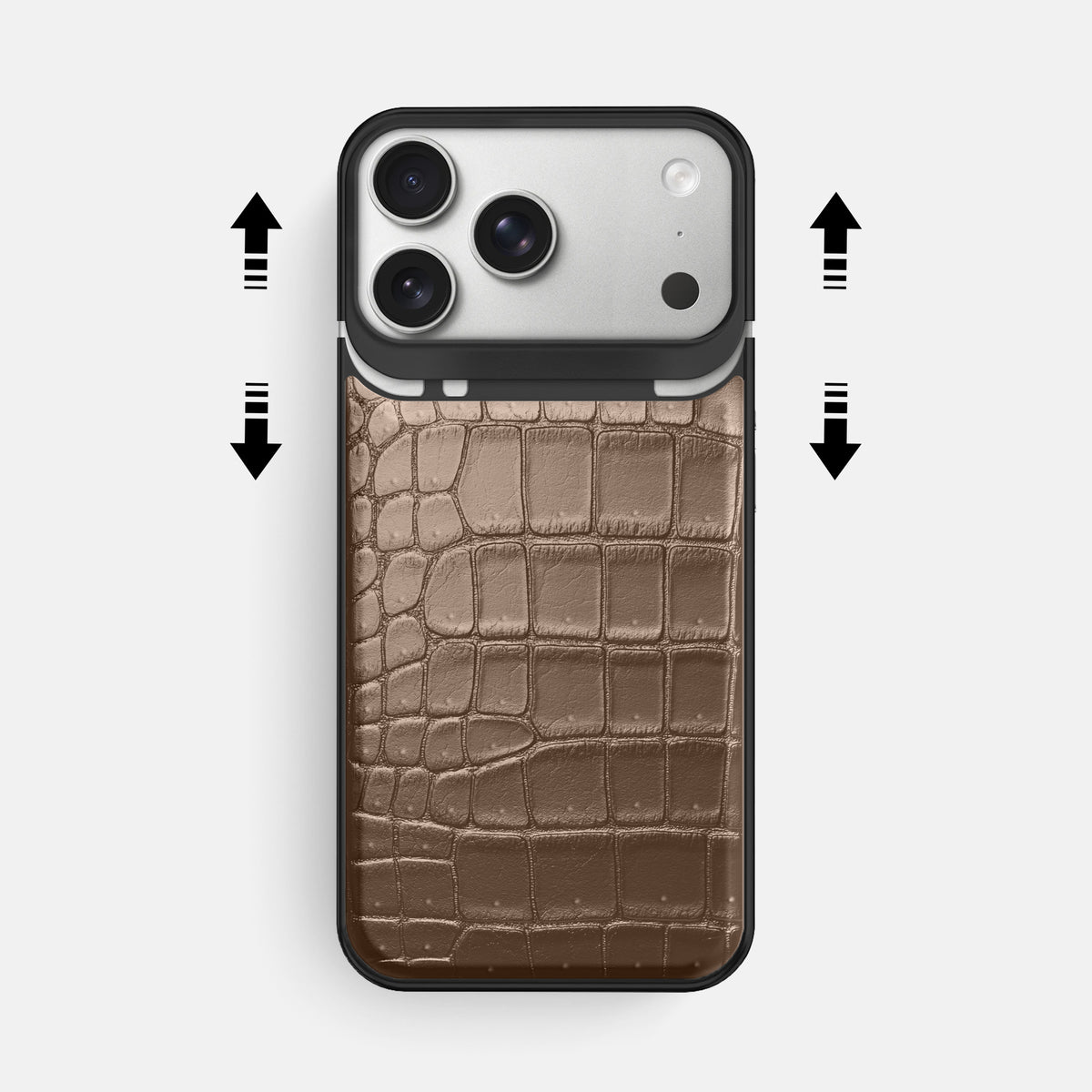 Metal Case For iPhone 18 Pro Max In Porosus Crocodile -2 | Fur-Brown-Black