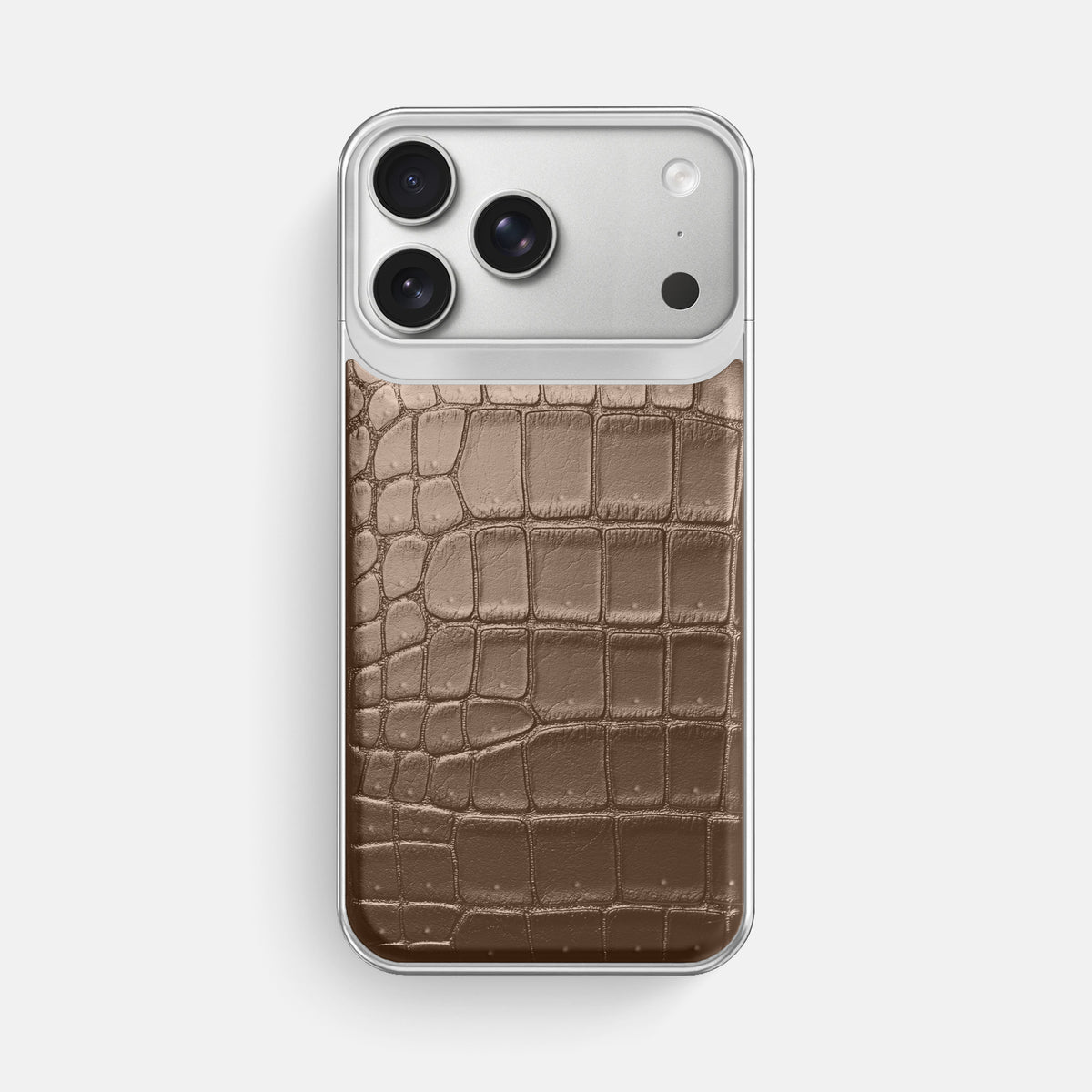 Metal Case For iPhone 18 Pro Max In Porosus Crocodile -1 | Fur-Brown-Steel