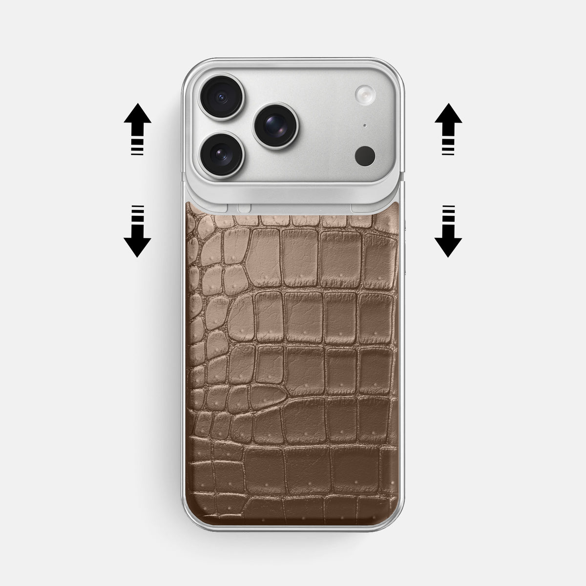 Metal Case For iPhone 18 Pro Max In Porosus Crocodile -2 | Fur-Brown-Steel