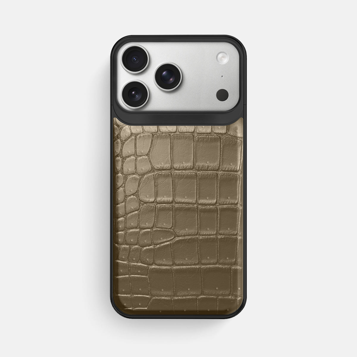 Metal Case For iPhone 18 Pro Max In Porosus Crocodile -1 | Kaki-Green-Black