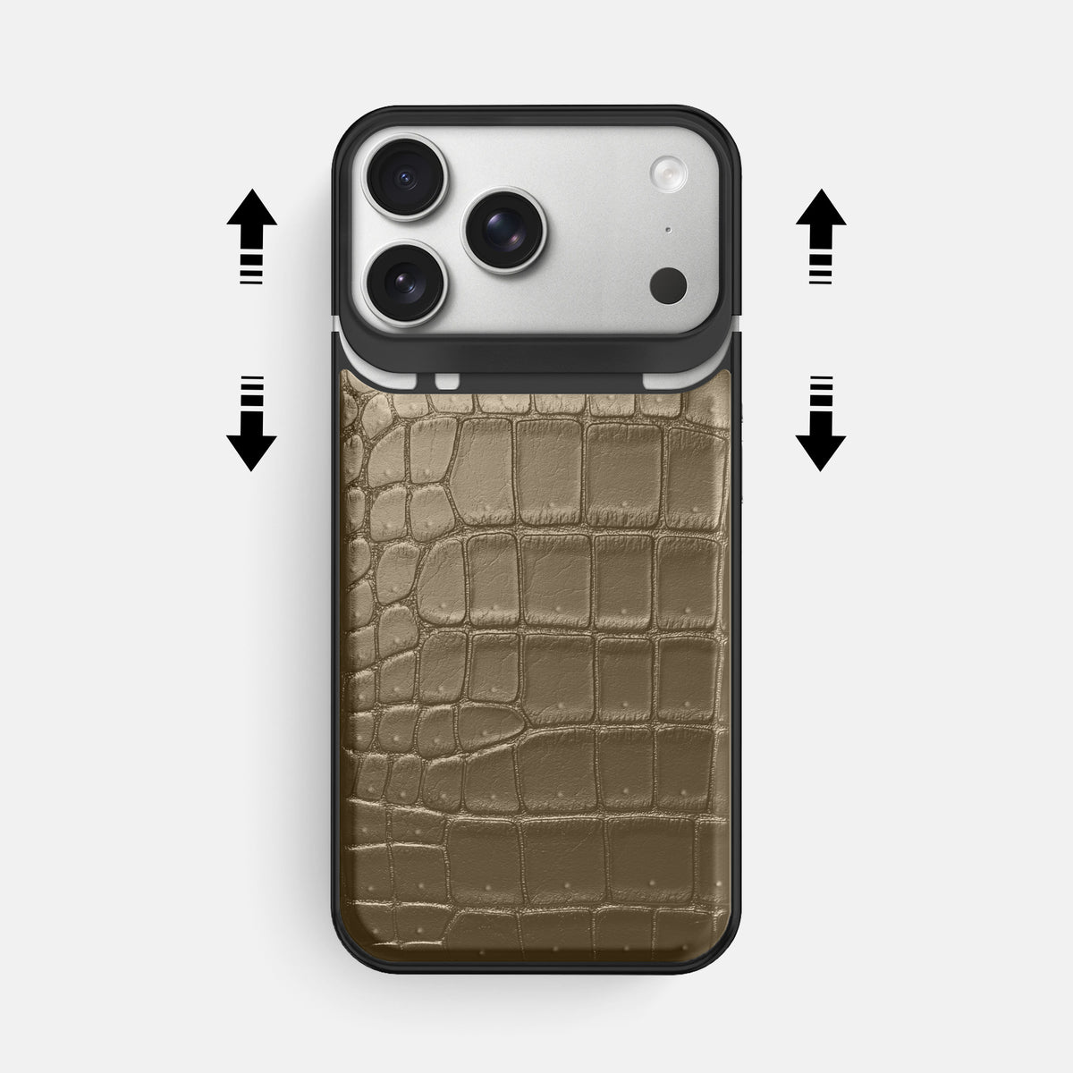 Metal Case For iPhone 18 Pro Max In Porosus Crocodile -2 | Kaki-Green-Black