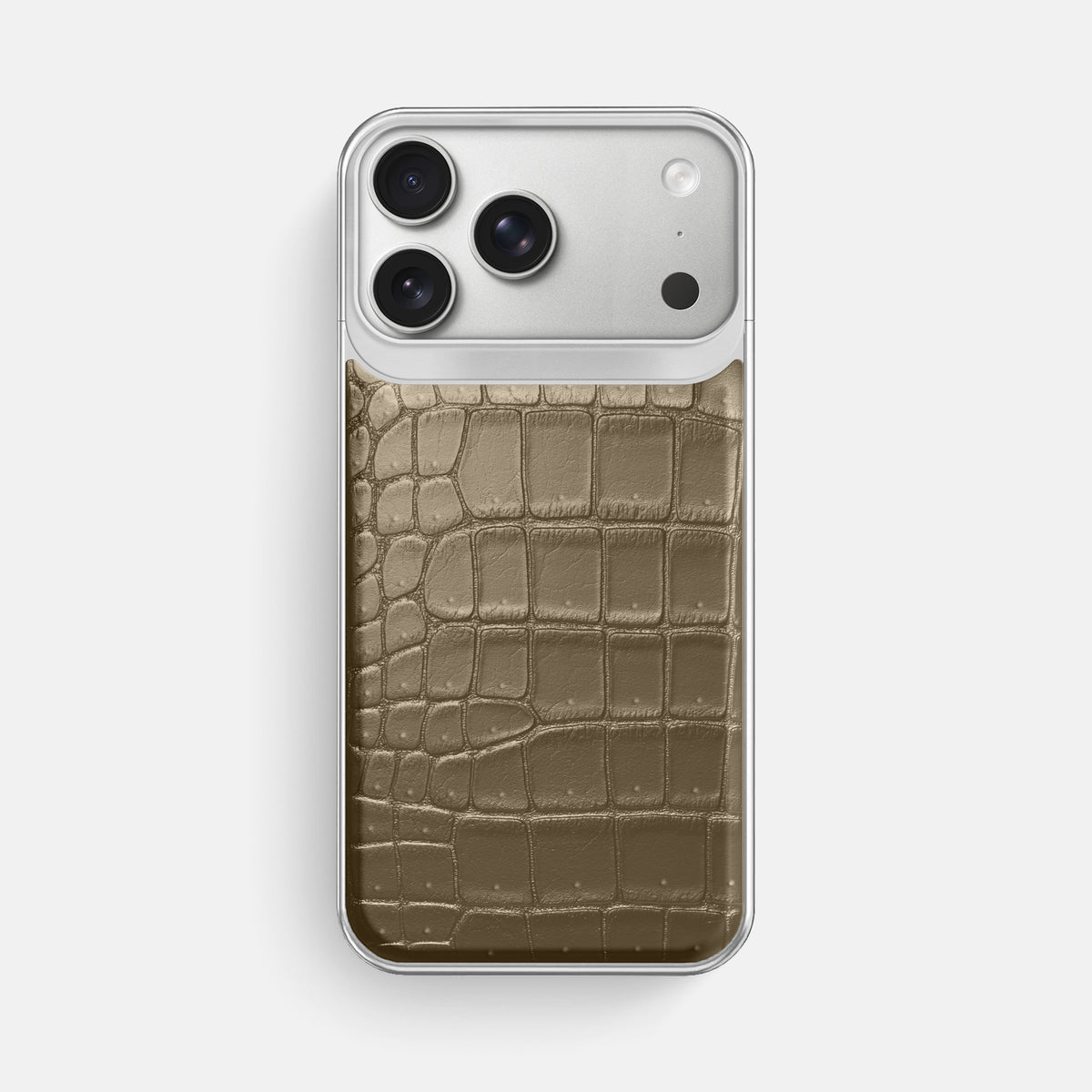 Metal Case For iPhone 18 Pro Max In Porosus Crocodile -1 | Kaki-Green-Steel