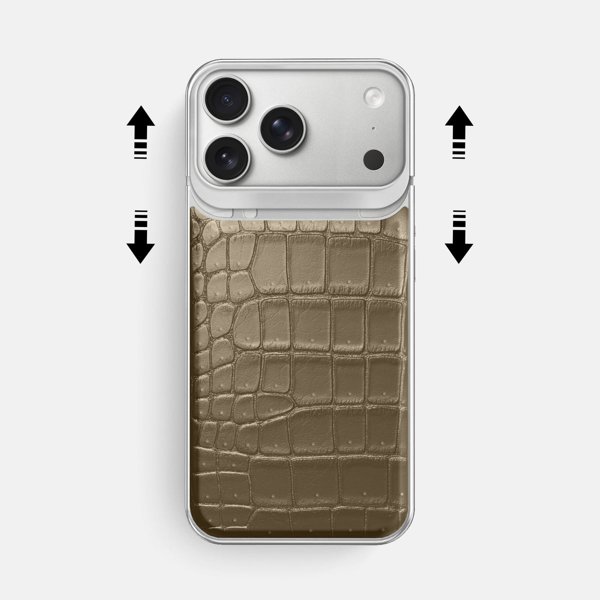 Metal Case For iPhone 18 Pro Max In Porosus Crocodile -2 | Kaki-Green-Steel