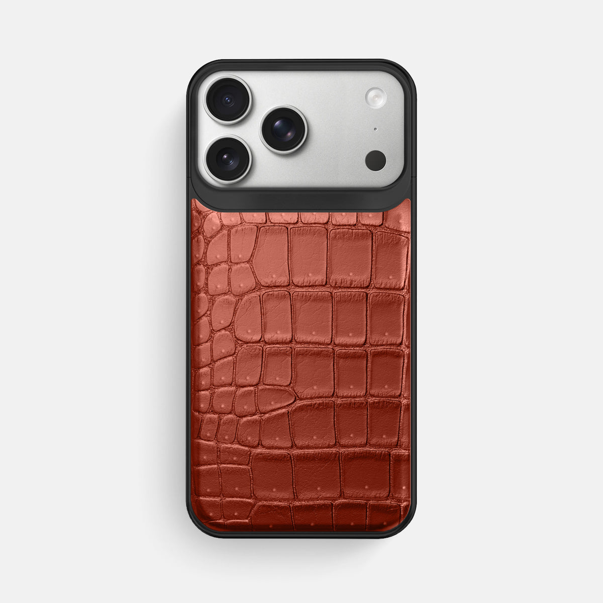 Metal Case For iPhone 18 Pro Max In Porosus Crocodile -1 | Mahogany-Brown-Black