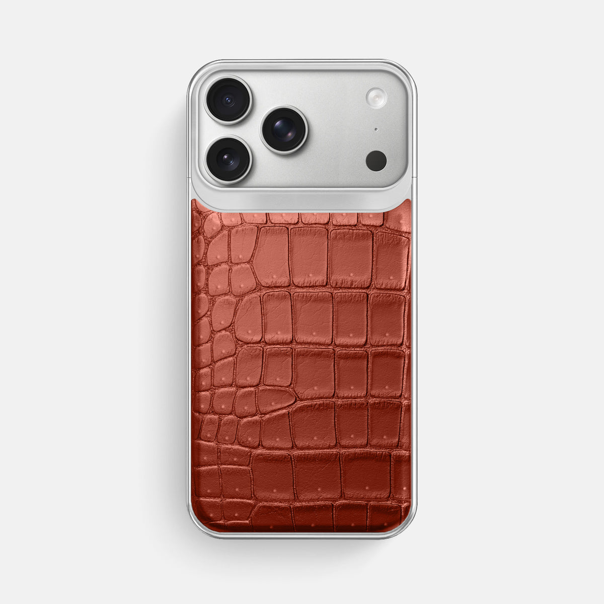 Metal Case For iPhone 18 Pro Max In Porosus Crocodile -1 | Mahogany-Brown-Steel