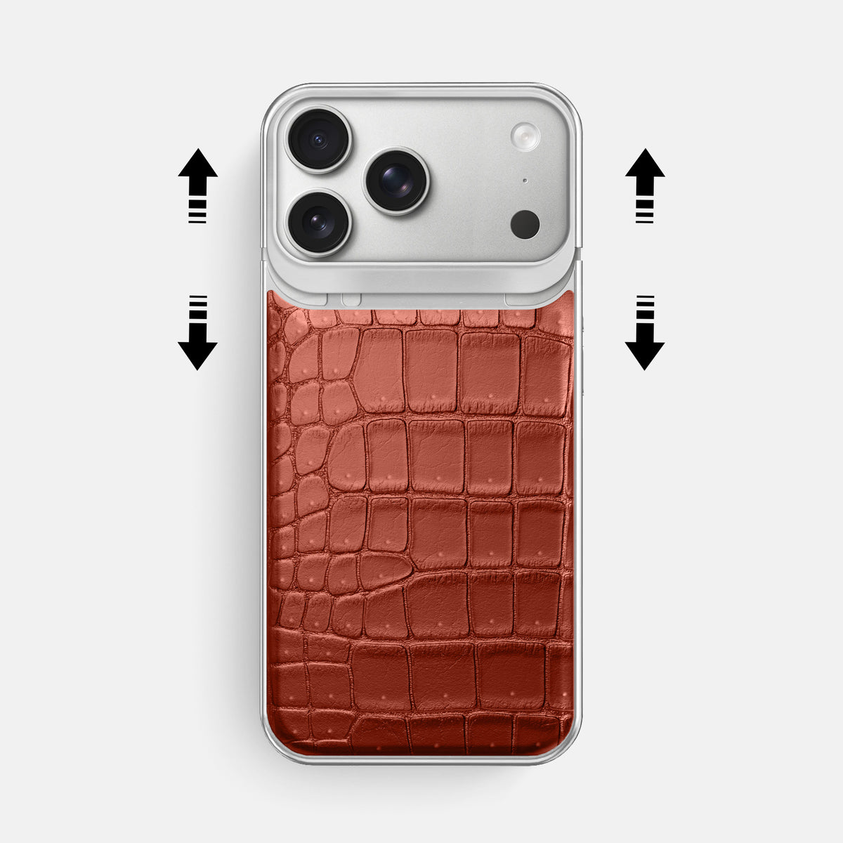 Metal Case For iPhone 18 Pro Max In Porosus Crocodile -2 | Mahogany-Brown-Steel