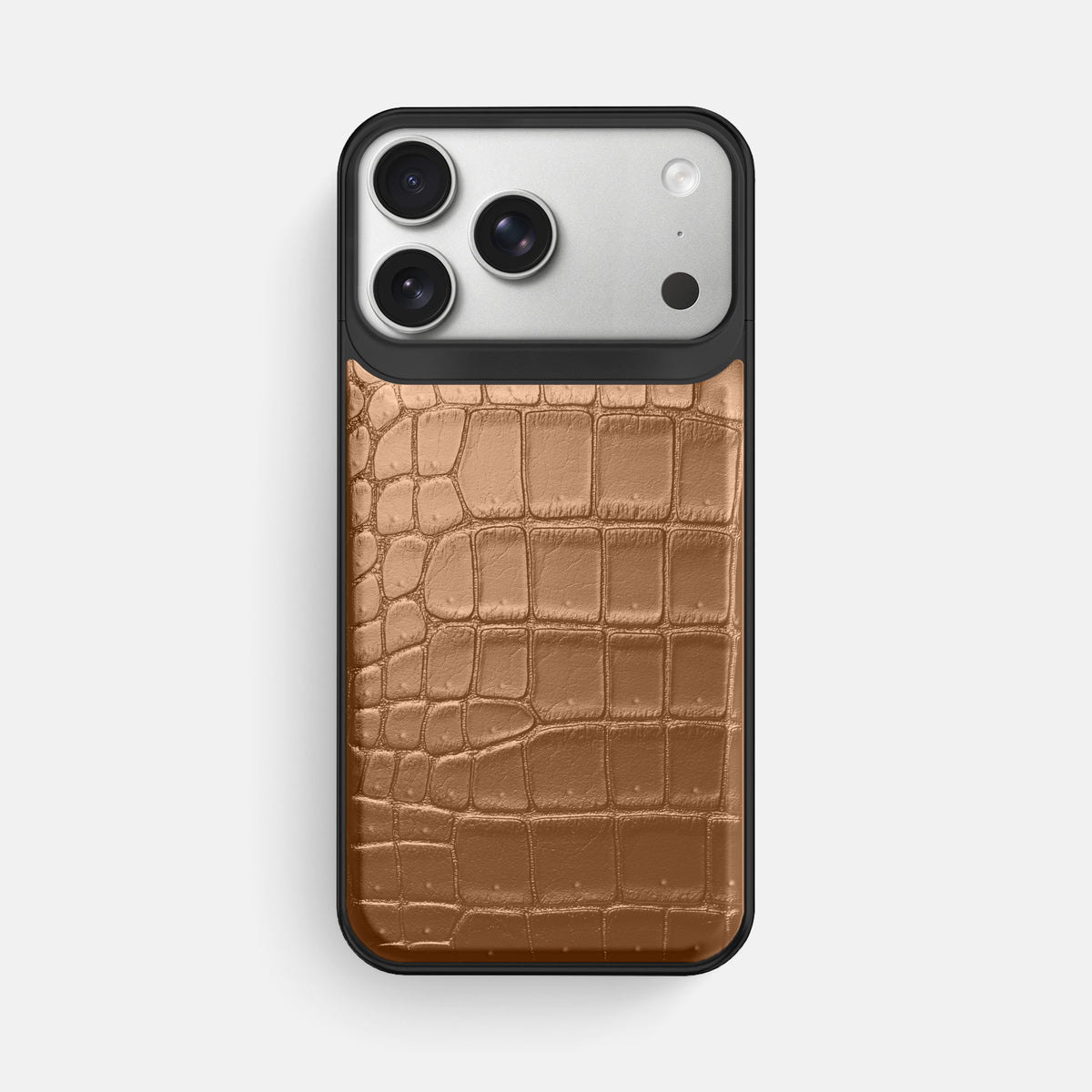 Metal Case For iPhone 18 Pro Max In Porosus Crocodile -1 | Milk-Chocolate-Black