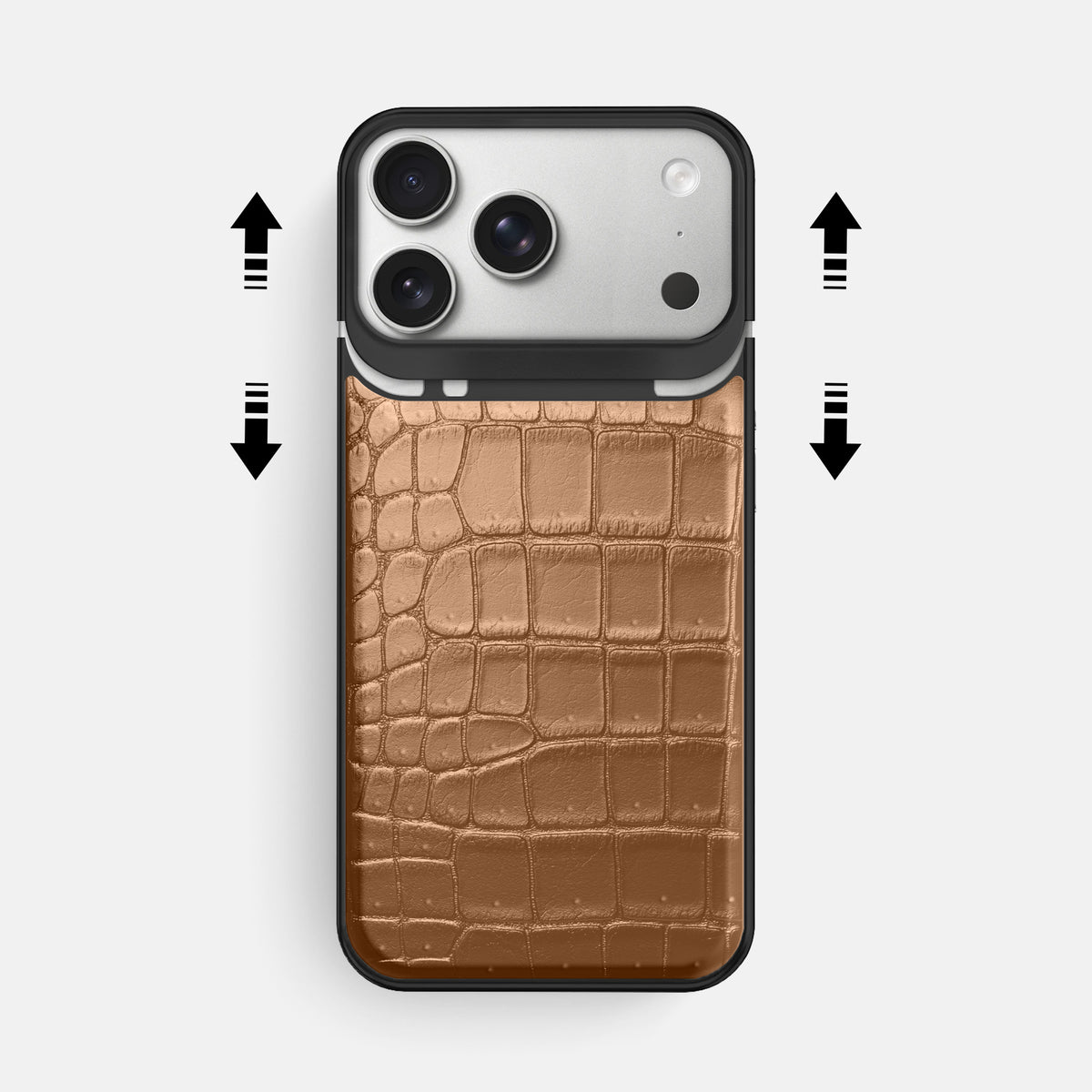 Metal Case For iPhone 18 Pro Max In Porosus Crocodile -2 | Milk-Chocolate-Black